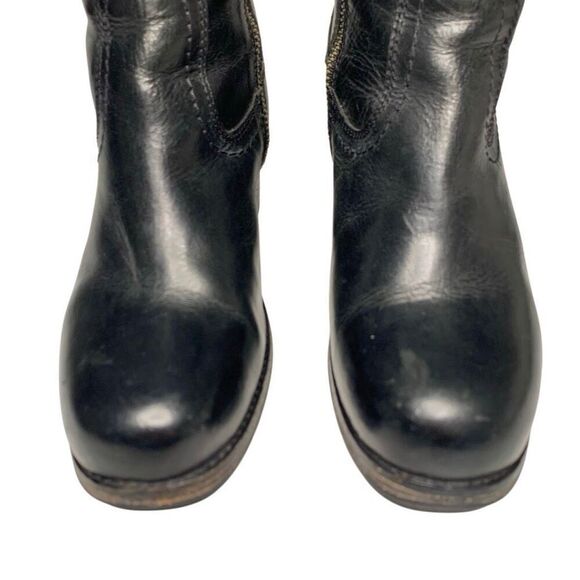 Frye Short Heeled Boots Leather Western Pull On Square Toe Size 6 Black Bootie - Picture 3 of 10